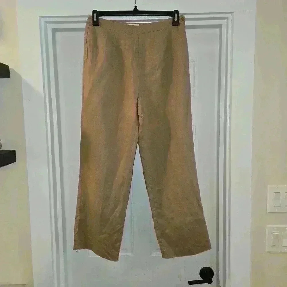 Chadwicks Womens Linen Wide Leg High Rise Pants Tan Brown Size 10P